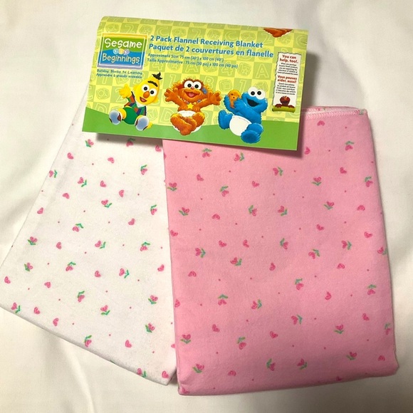🆕 Sesame Beginnings Baby 2 Pack Flannel Receiving Blankets Plus 3 Used Blankets - Picture 3 of 8